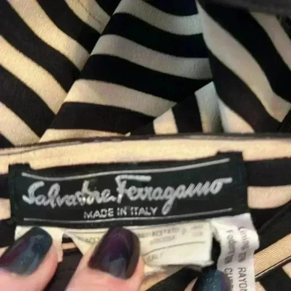 Salvatore Ferragamo Striped Pencil Skirt Size 8 Black & Beige - Picture 8 of 10